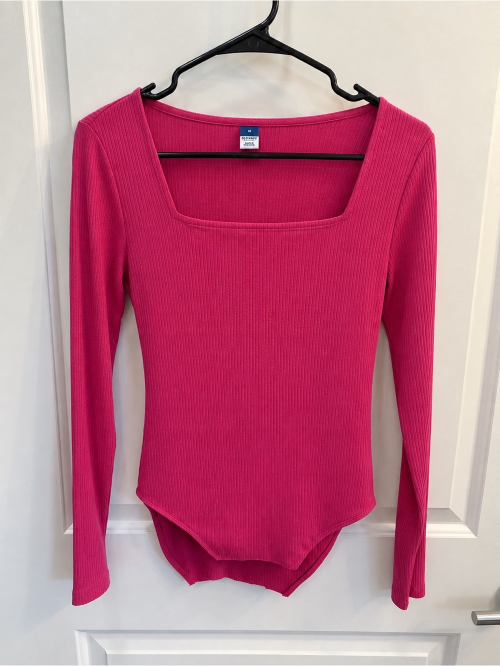 Old Navy Ribbed Square-Neck Long Sleeve Bodysuit - Hot Pink
